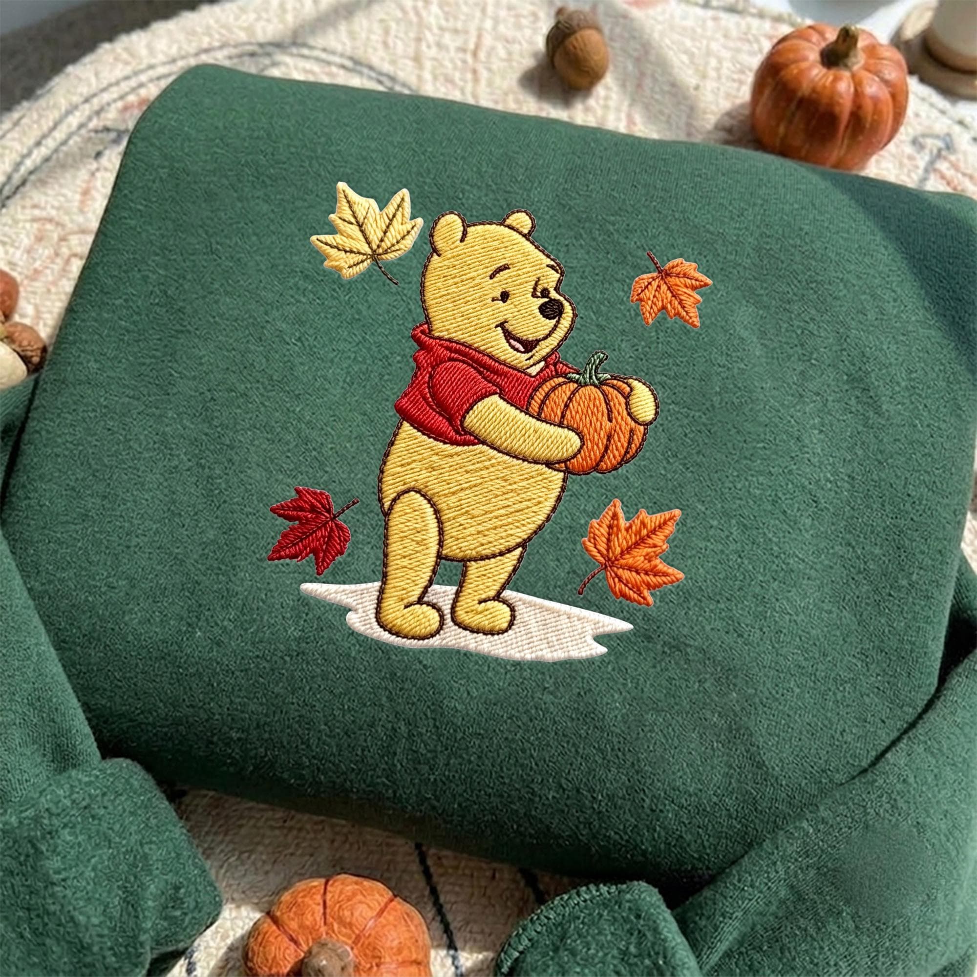 Embroidered Fall Winnie the Pooh Bear Quarter Zip Sweatshirt Hoodie and Baby Tee – Cozy Autumn Disney Trip Birthday Gift - photo 9