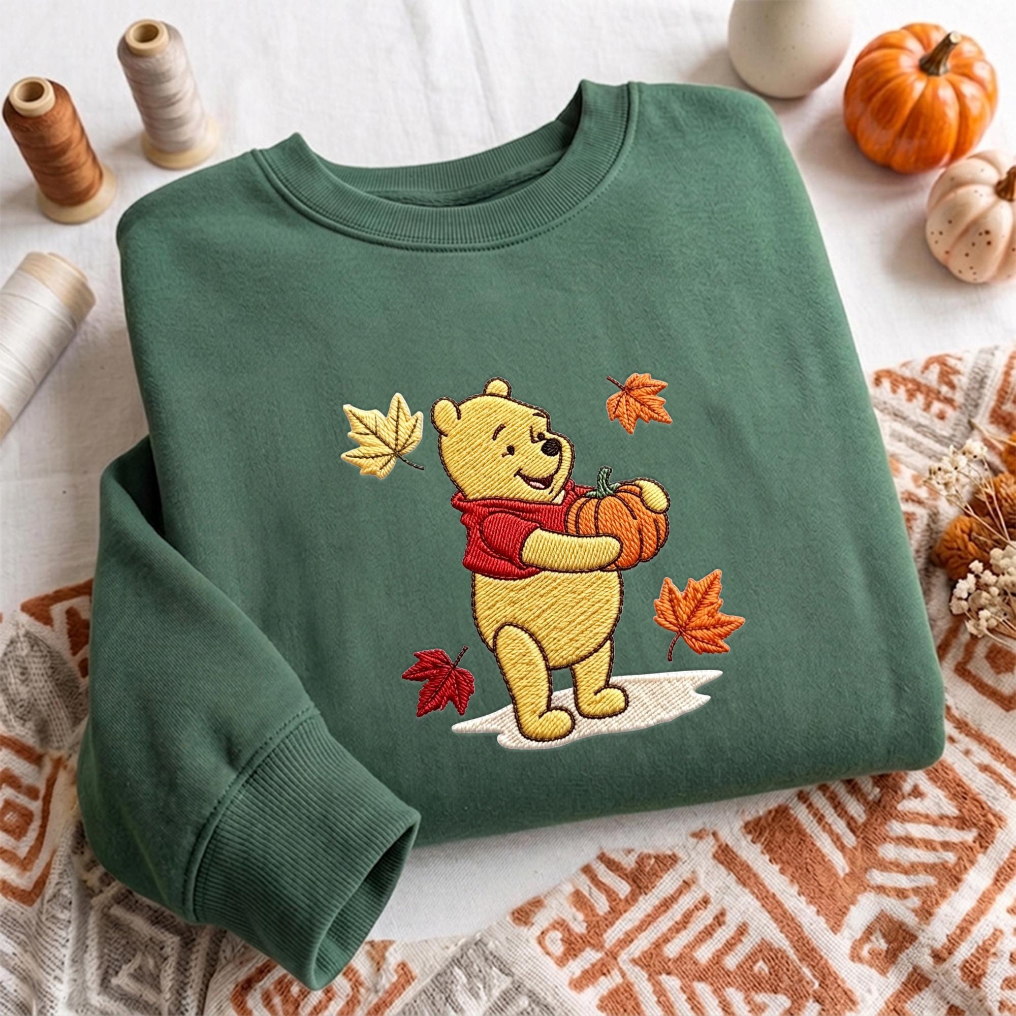 Embroidered Fall Winnie the Pooh Bear Quarter Zip Sweatshirt Hoodie and Baby Tee – Cozy Autumn Disney Trip Birthday Gift - photo 10
