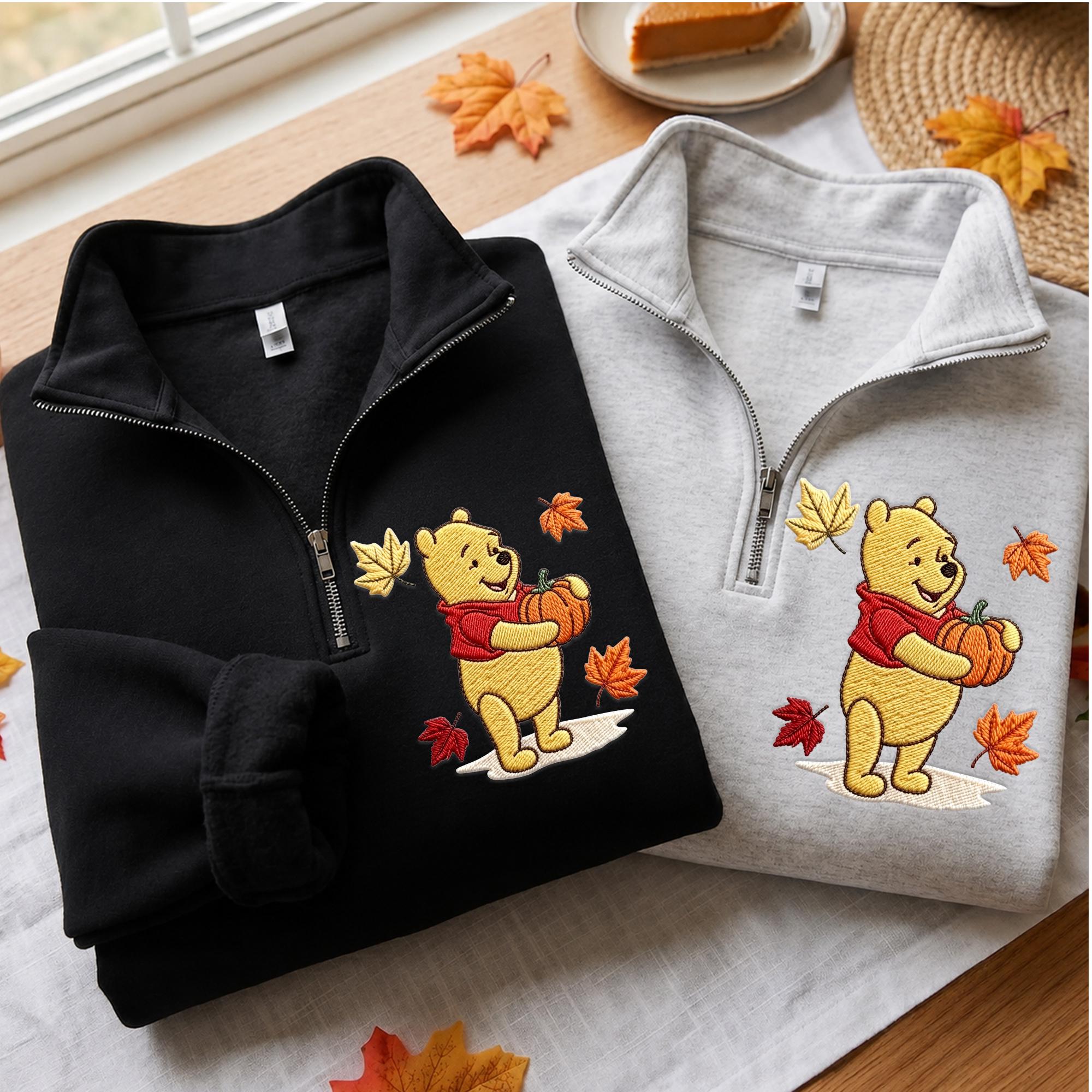 Embroidered Fall Winnie the Pooh Bear Quarter Zip Sweatshirt Hoodie and Baby Tee – Cozy Autumn Disney Trip Birthday Gift - photo 11