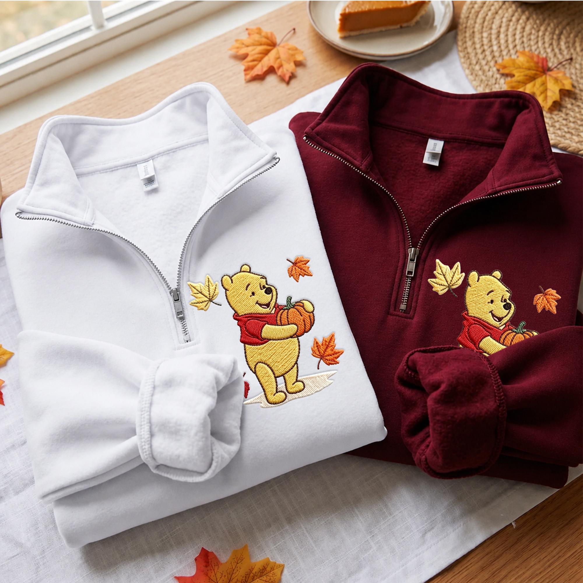 Embroidered Fall Winnie the Pooh Bear Quarter Zip Sweatshirt Hoodie and Baby Tee – Cozy Autumn Disney Trip Birthday Gift - photo 12