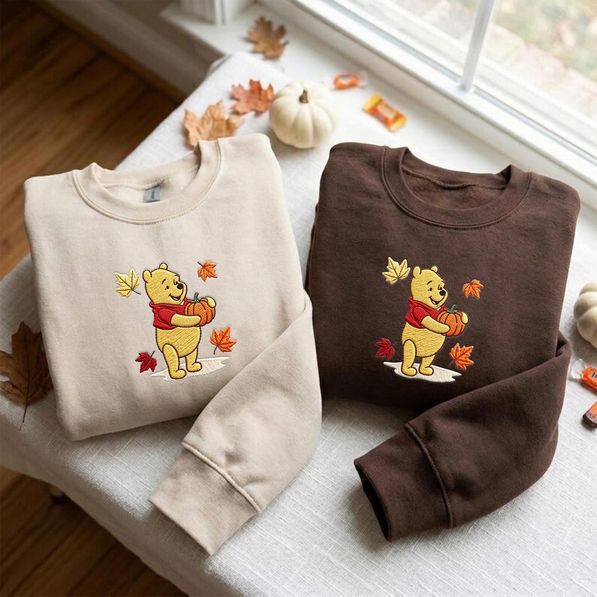 Embroidered Fall Winnie the Pooh Bear Quarter Zip Sweatshirt Hoodie and Baby Tee – Cozy Autumn Disney Trip Birthday Gift - photo 13