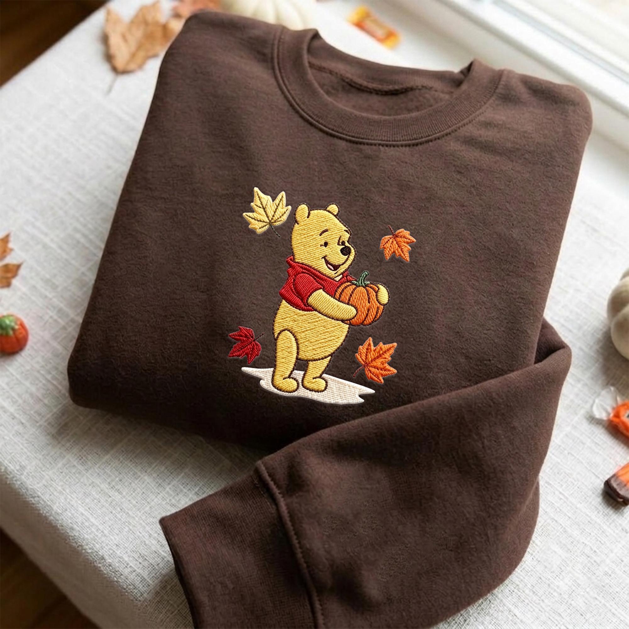 Embroidered Fall Winnie the Pooh Bear Quarter Zip Sweatshirt Hoodie and Baby Tee – Cozy Autumn Disney Trip Birthday Gift - photo 14