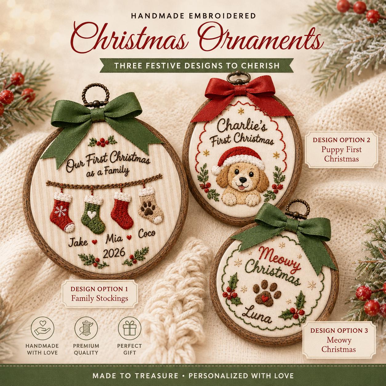 Personalized Family Christmas Ornament with Custom Names Embroidered Hoop, First Christmas Together Keepsake, and Dog Lover Holiday Gift 2026 - photo 2
