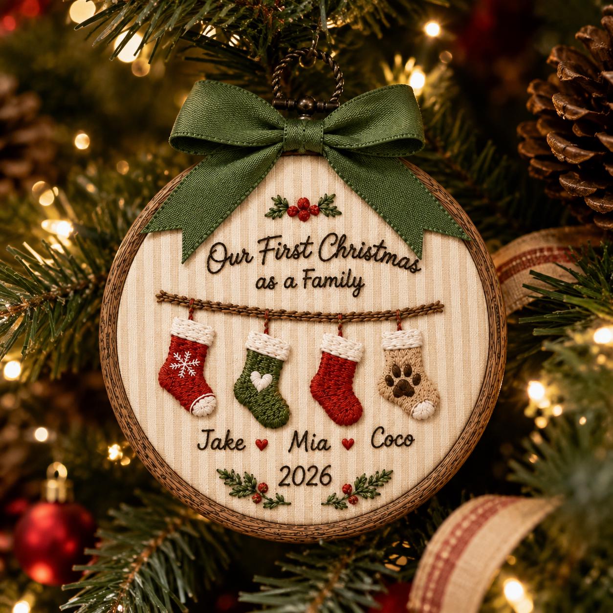 Personalized Family Christmas Ornament with Custom Names Embroidered Hoop, First Christmas Together Keepsake, and Dog Lover Holiday Gift 2026 - photo 3