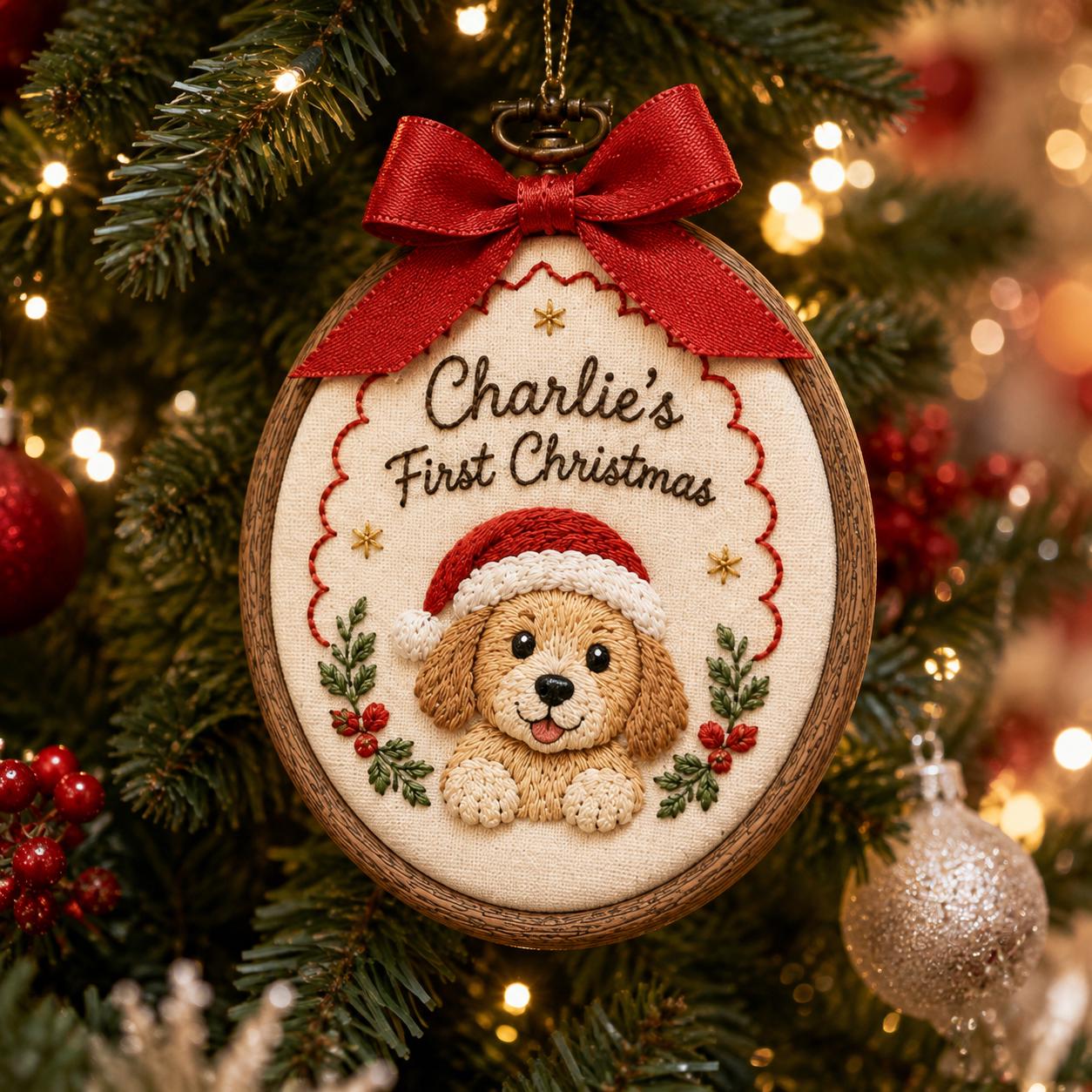 Personalized Family Christmas Ornament with Custom Names Embroidered Hoop, First Christmas Together Keepsake, and Dog Lover Holiday Gift 2026 - photo 9