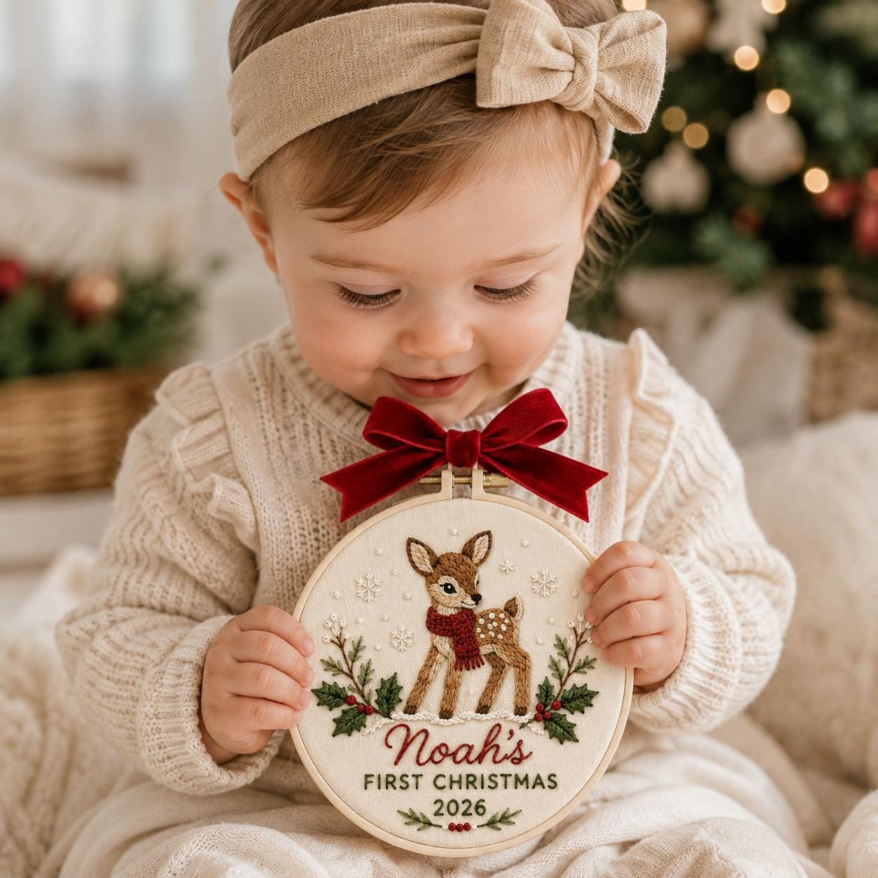 Ornament – Personalized Baby First Christmas Name Embroidered Deer Hoop with Woodland Baby Keepsake and Newborn Holiday Decor 2026 Gift - photo 7
