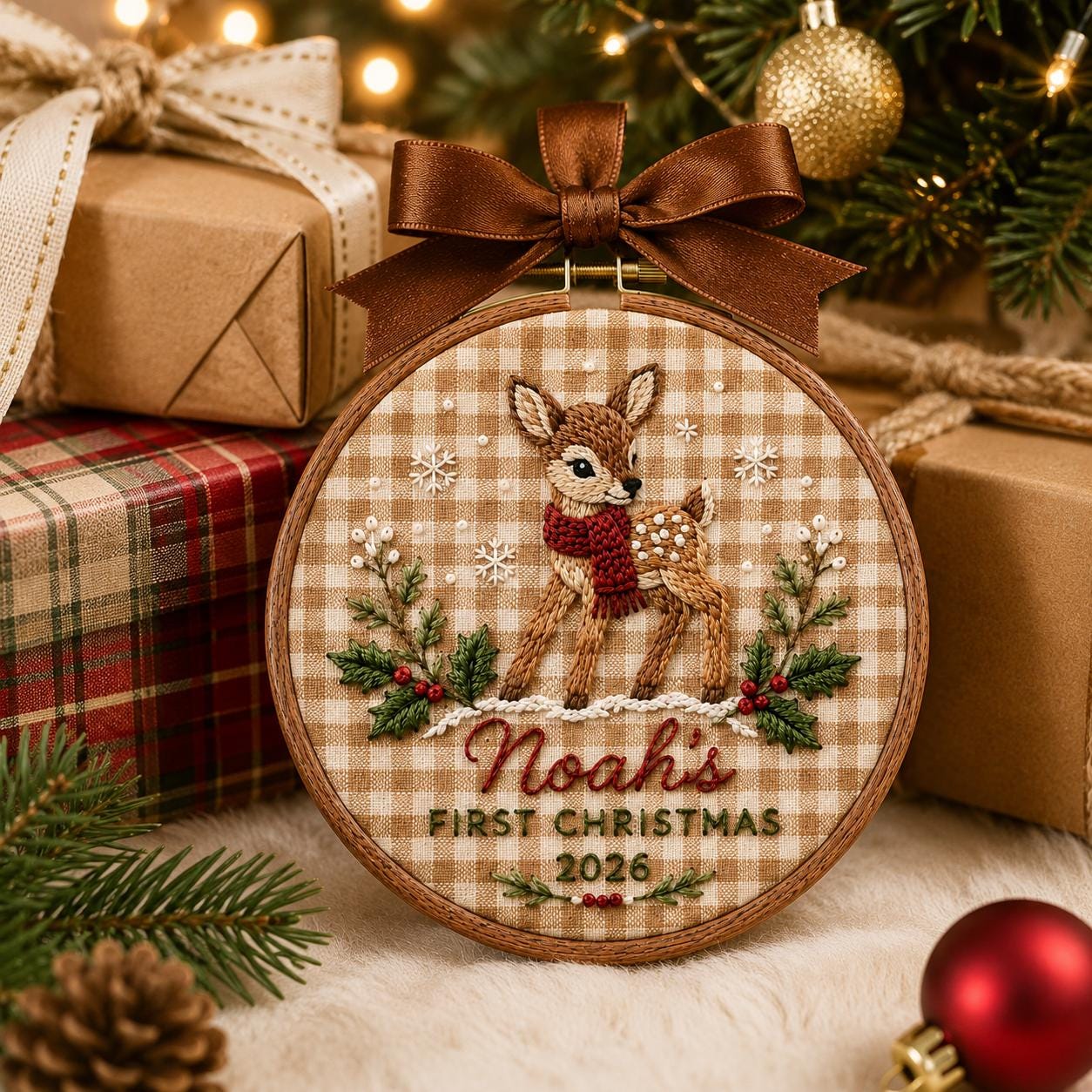 Ornament – Personalized Baby First Christmas Name Embroidered Deer Hoop with Woodland Baby Keepsake and Newborn Holiday Decor 2026 Gift - photo 8