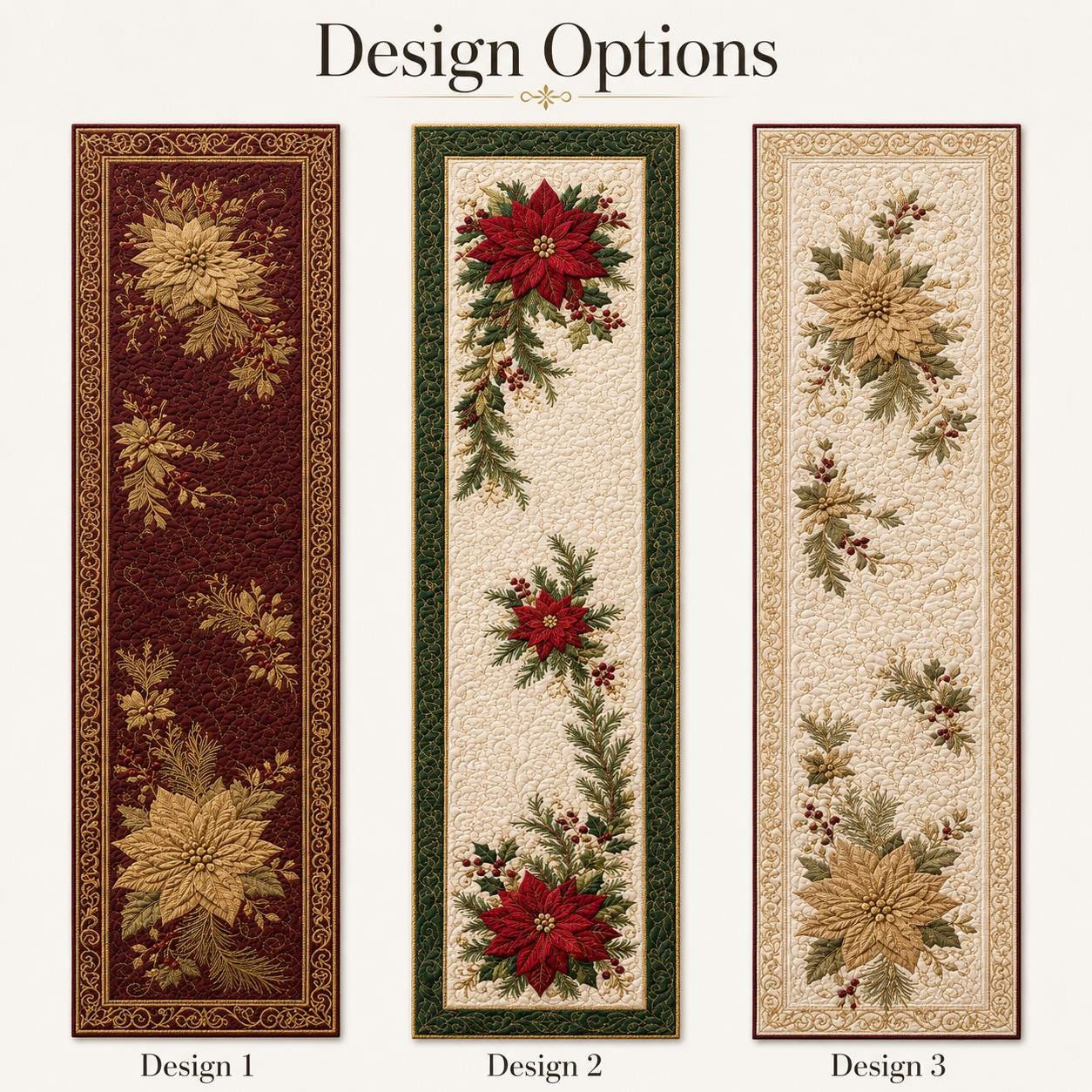 Christmas Table Runner with Quilt Style Elegant Poinsettia Holiday Decor and Luxury Winter Dining Centerpiece - photo 4