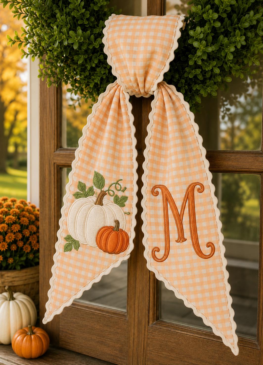 All Season Fall, Halloween, and Christmas Wreath Sash with Custom Monogram Embroidery and Personalized Front Door Decor - photo 2