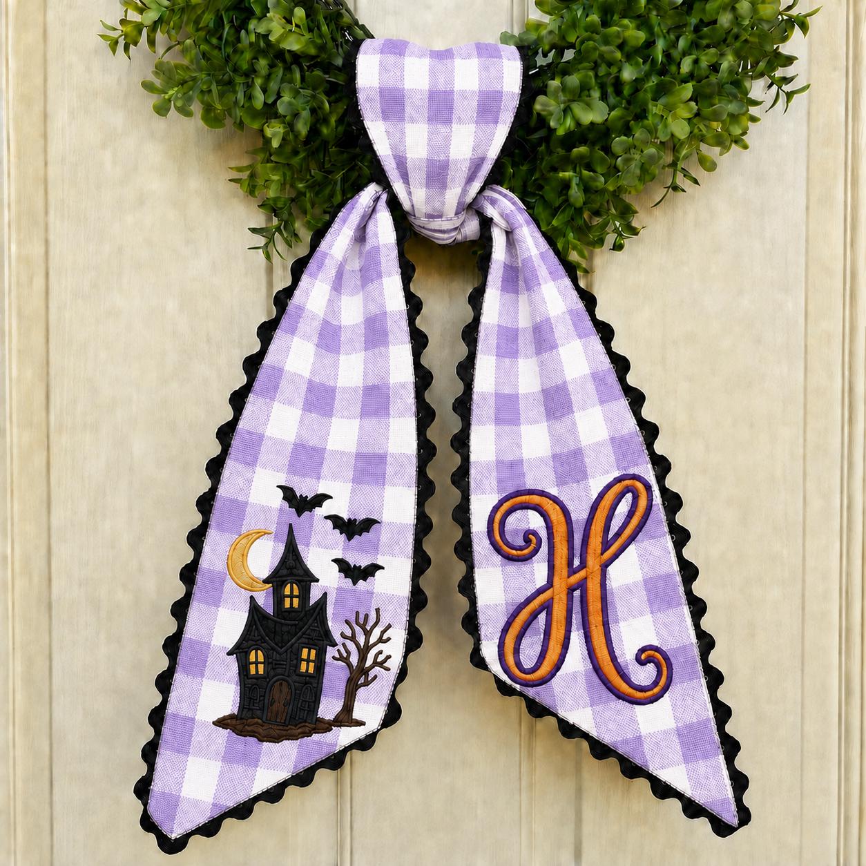 All Season Fall, Halloween, and Christmas Wreath Sash with Custom Monogram Embroidery and Personalized Front Door Decor - photo 3