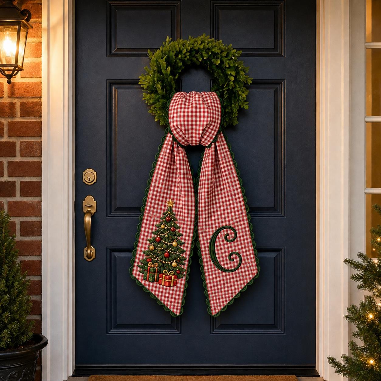 All Season Fall, Halloween, and Christmas Wreath Sash with Custom Monogram Embroidery and Personalized Front Door Decor - photo 9