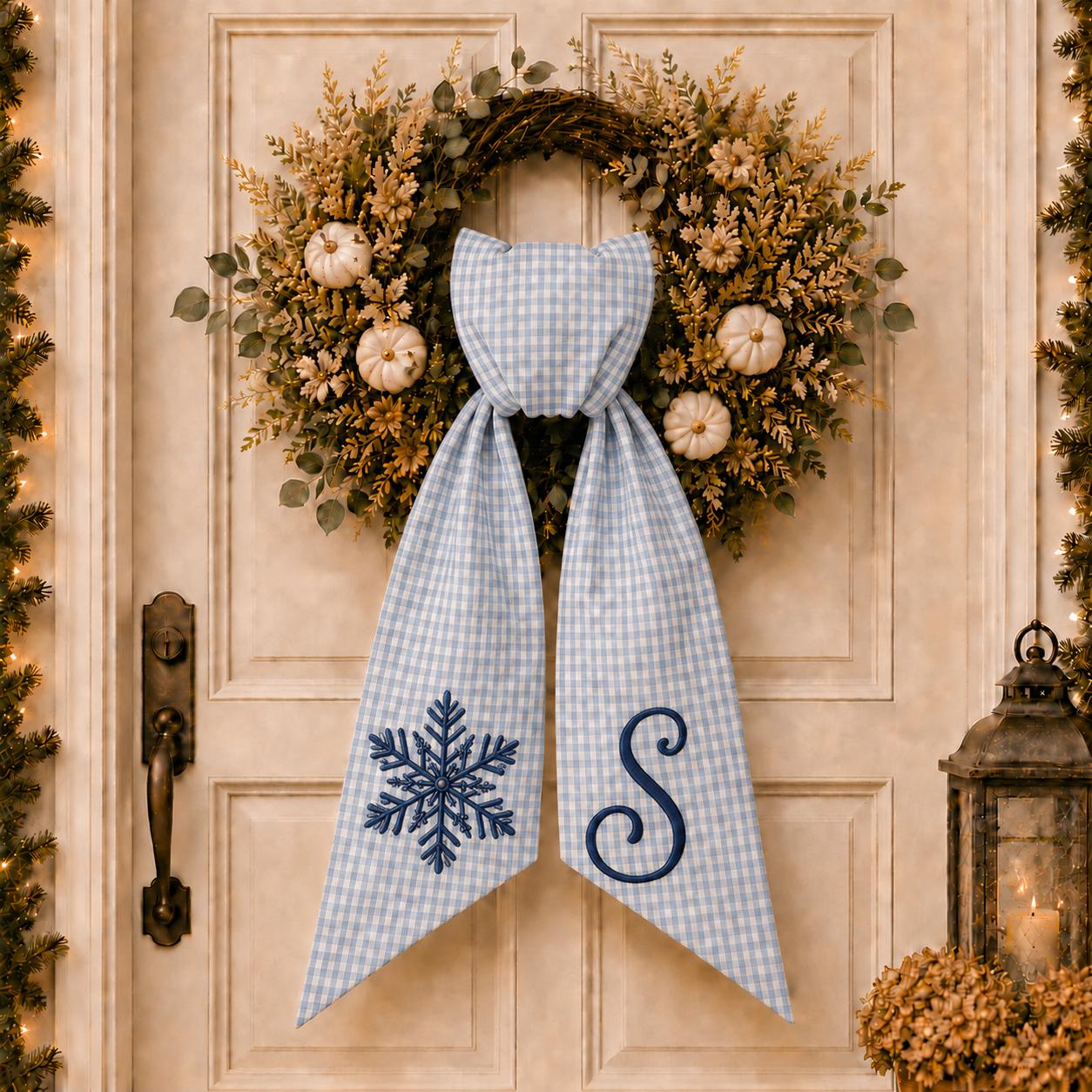 All Season Fall, Halloween, and Christmas Wreath Sash with Custom Monogram Embroidery and Personalized Front Door Decor - photo 10