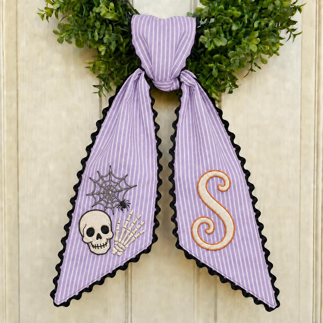 All Season Fall, Halloween, and Christmas Wreath Sash with Custom Monogram Embroidery and Personalized Front Door Decor - photo 12
