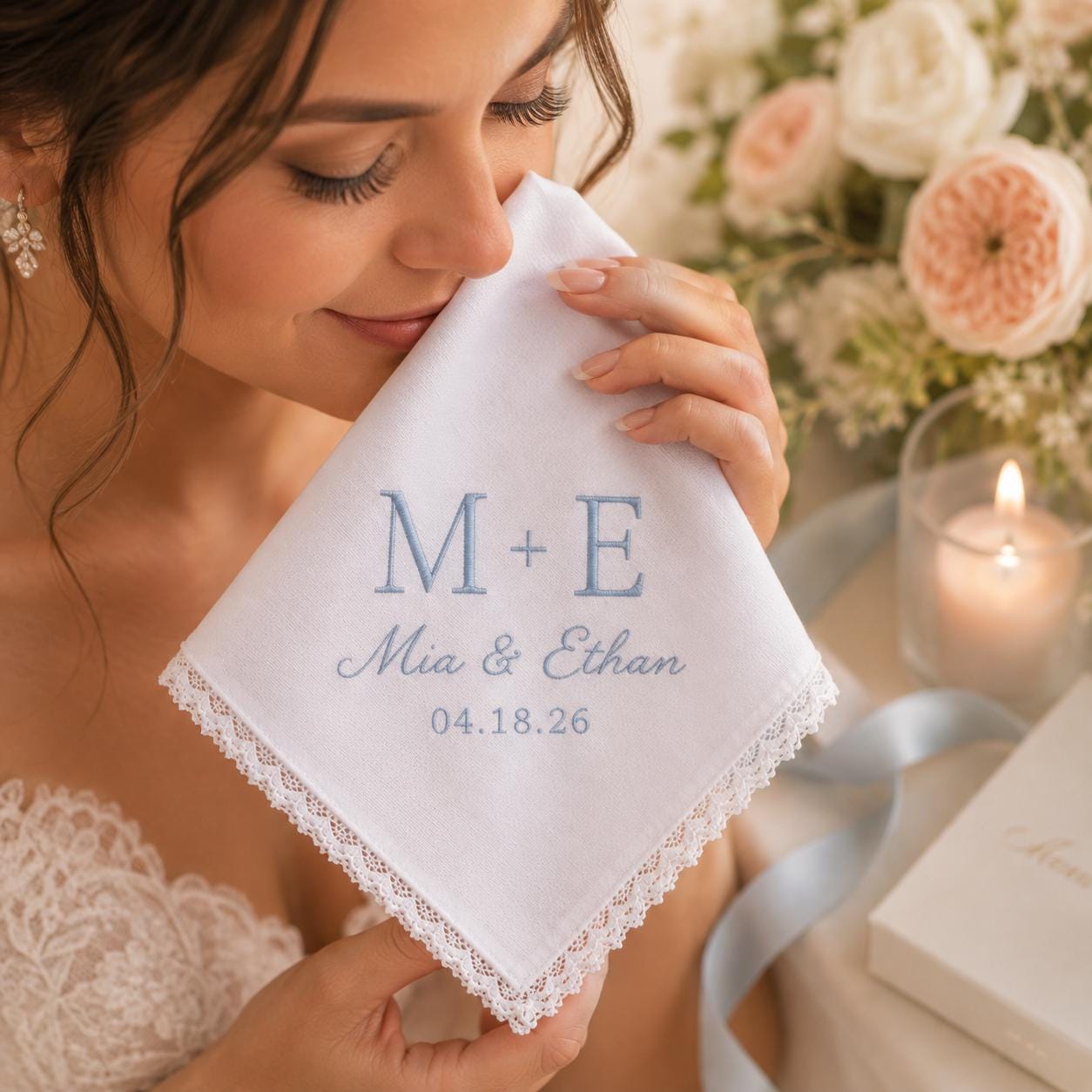 Handkerchief – Personalized Embroidered Wedding Hanky with Custom Initials Name Date Minimal Bridal Keepsake and Elegant Bride Gift - photo 3