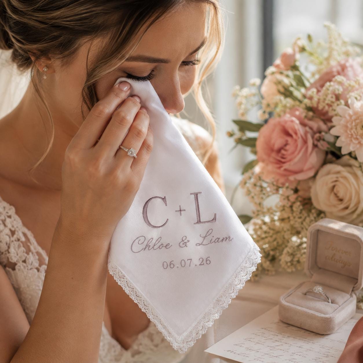 Handkerchief – Personalized Embroidered Wedding Hanky with Custom Initials Name Date Minimal Bridal Keepsake and Elegant Bride Gift - photo 8
