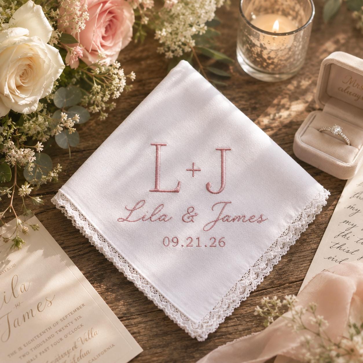 Handkerchief – Personalized Embroidered Wedding Hanky with Custom Initials Name Date Minimal Bridal Keepsake and Elegant Bride Gift - photo 10