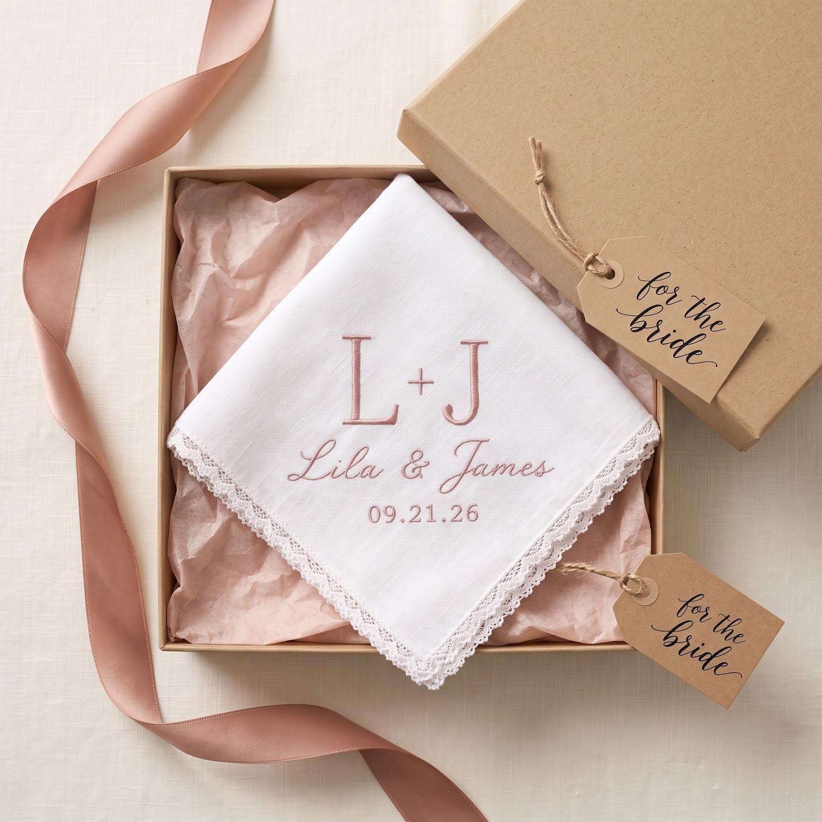 Handkerchief – Personalized Embroidered Wedding Hanky with Custom Initials Name Date Minimal Bridal Keepsake and Elegant Bride Gift - photo 11