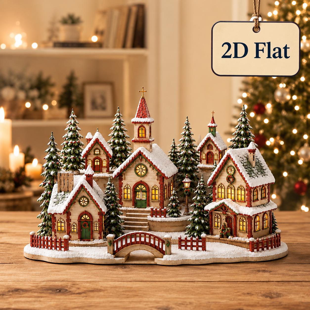 Christmas Village Table Decor with Snowy Church and Cottage Display, Cozy Winter Holiday Home Decoration, and Christmas Gift