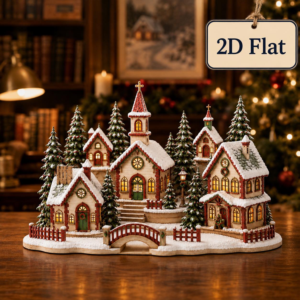 Christmas Village Table Decor with Snowy Church and Cottage Display, Cozy Winter Holiday Home Decoration, and Christmas Gift - photo 2
