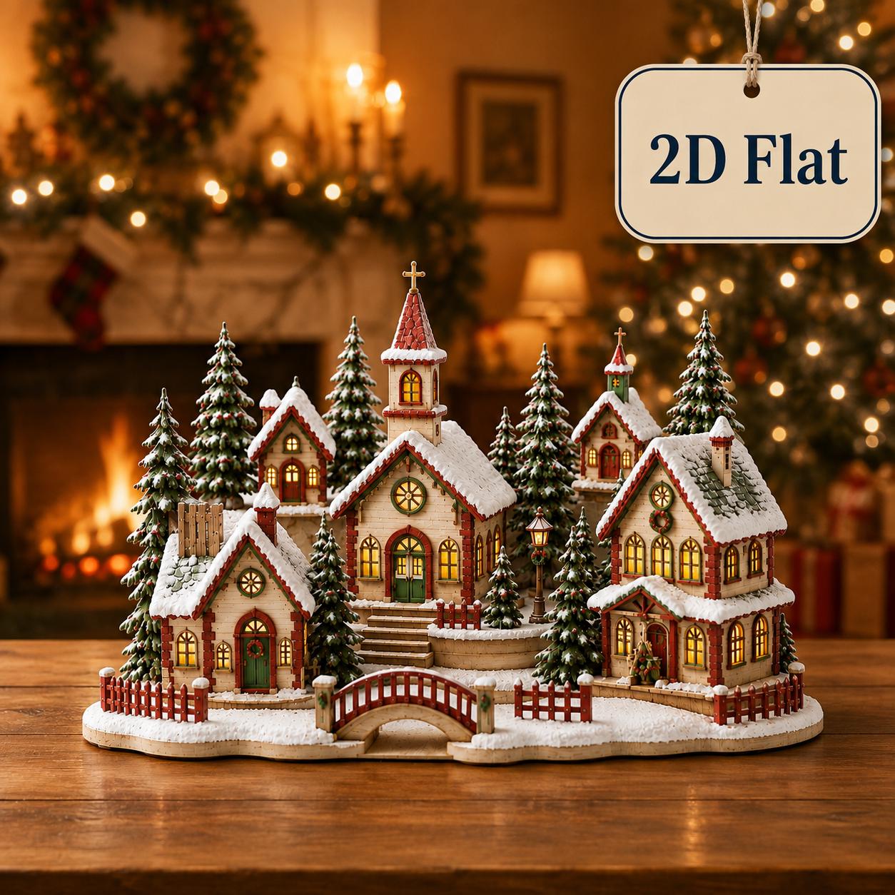 Christmas Village Table Decor with Snowy Church and Cottage Display, Cozy Winter Holiday Home Decoration, and Christmas Gift - photo 4
