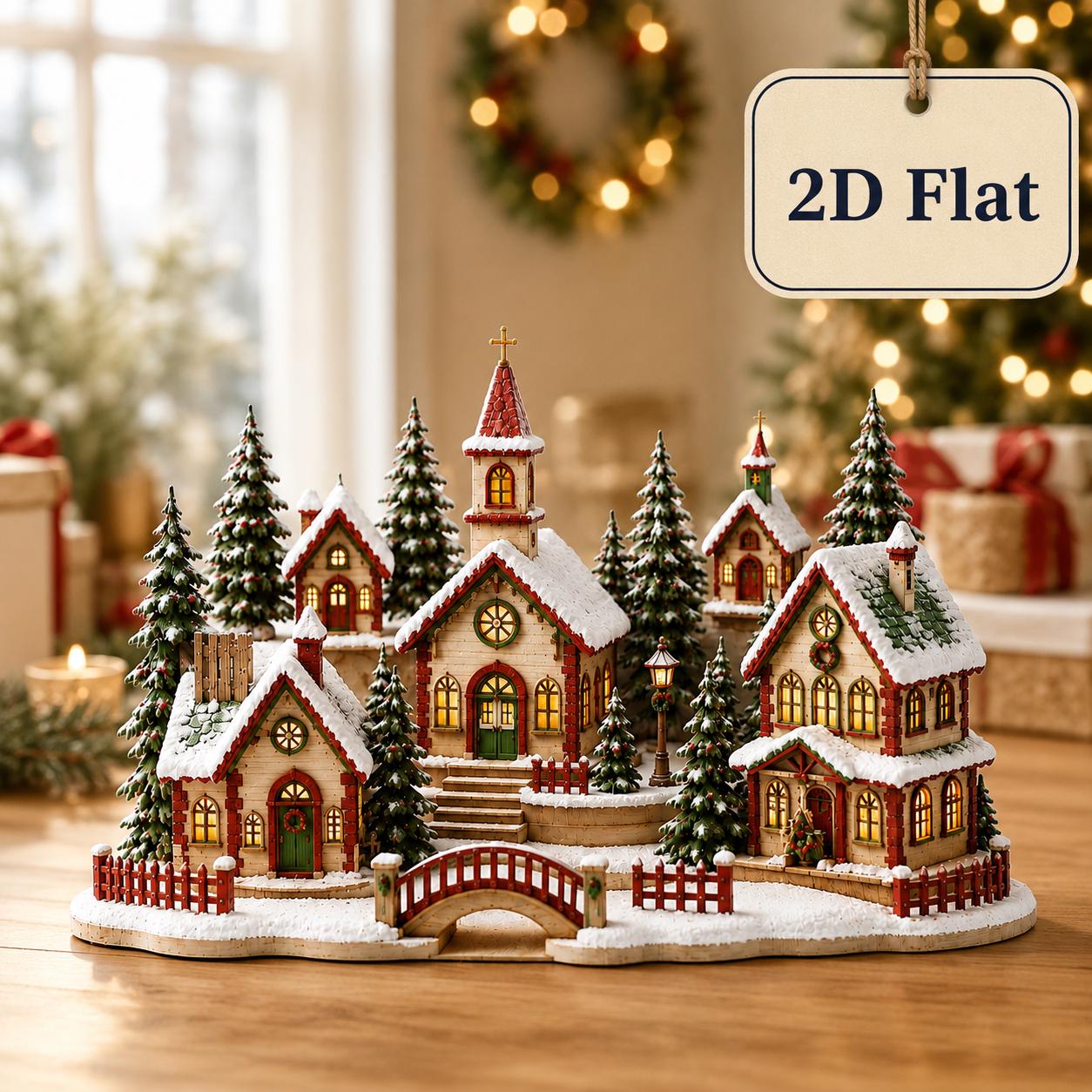 Christmas Village Table Decor with Snowy Church and Cottage Display, Cozy Winter Holiday Home Decoration, and Christmas Gift - photo 5