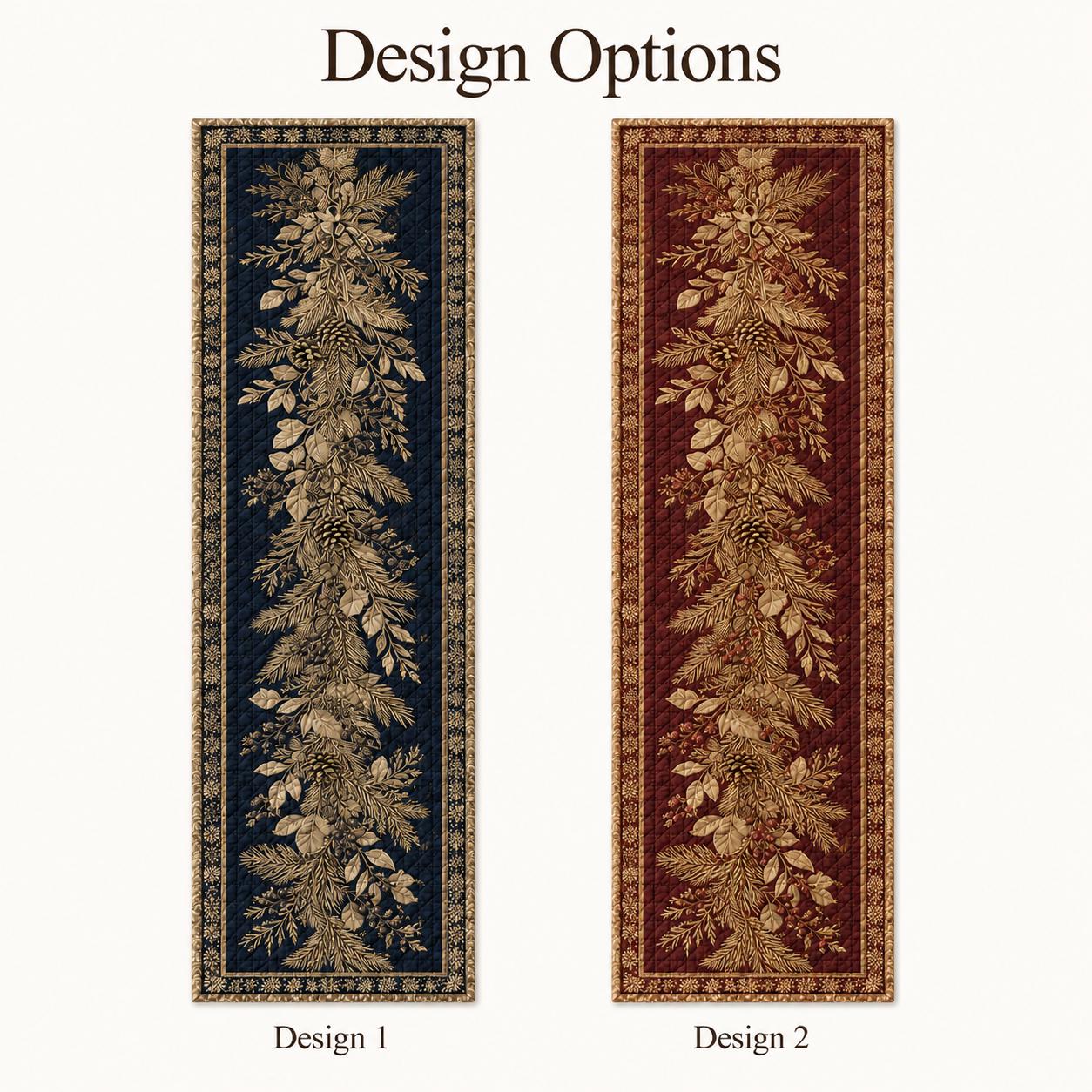Botanical Christmas Table Runner with Evergreen Pinecone Holiday Table Decor, Winter Runner, and Quilt Style Elegant Christmas Dining - photo 3