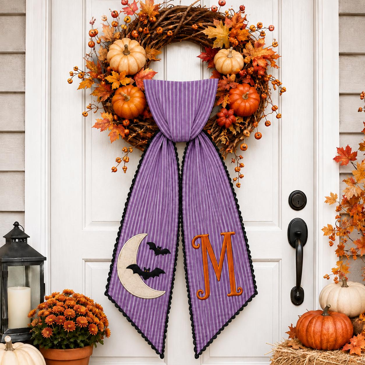Custom All-Season Monogram Bow Wreath Sash Bundle for Choose 4 or 8 Set with Personalized Floral Pumpkin Halloween Door Decor - photo 10