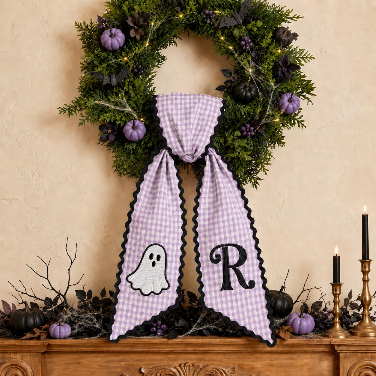 Custom All-Season Monogram Bow Wreath Sash Bundle for Choose 4 or 8 Set with Personalized Floral Pumpkin Halloween Door Decor - photo 11