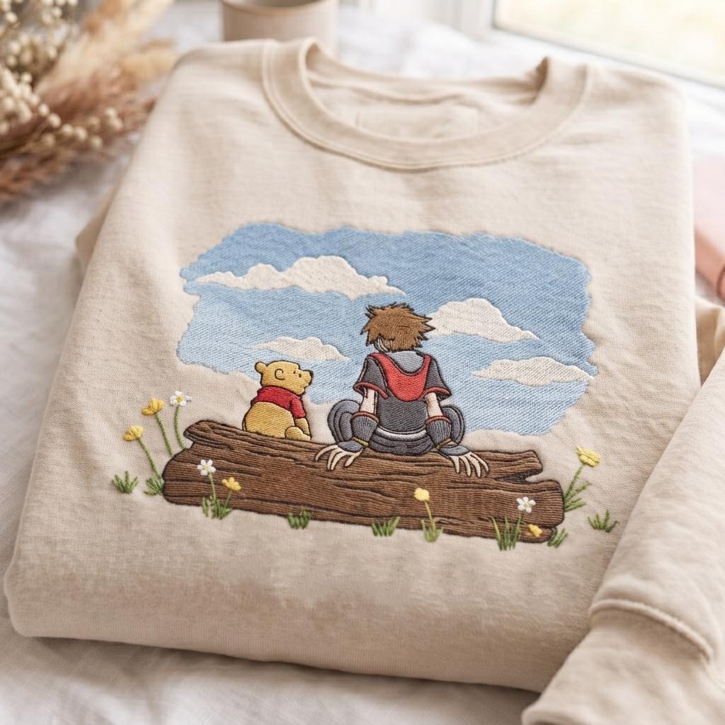 Embroidered Sora and Winnie the Pooh Kingdom Hearts Shirt for Game Fans – Disney Disneyland Family Matching Trip Gift - photo 2