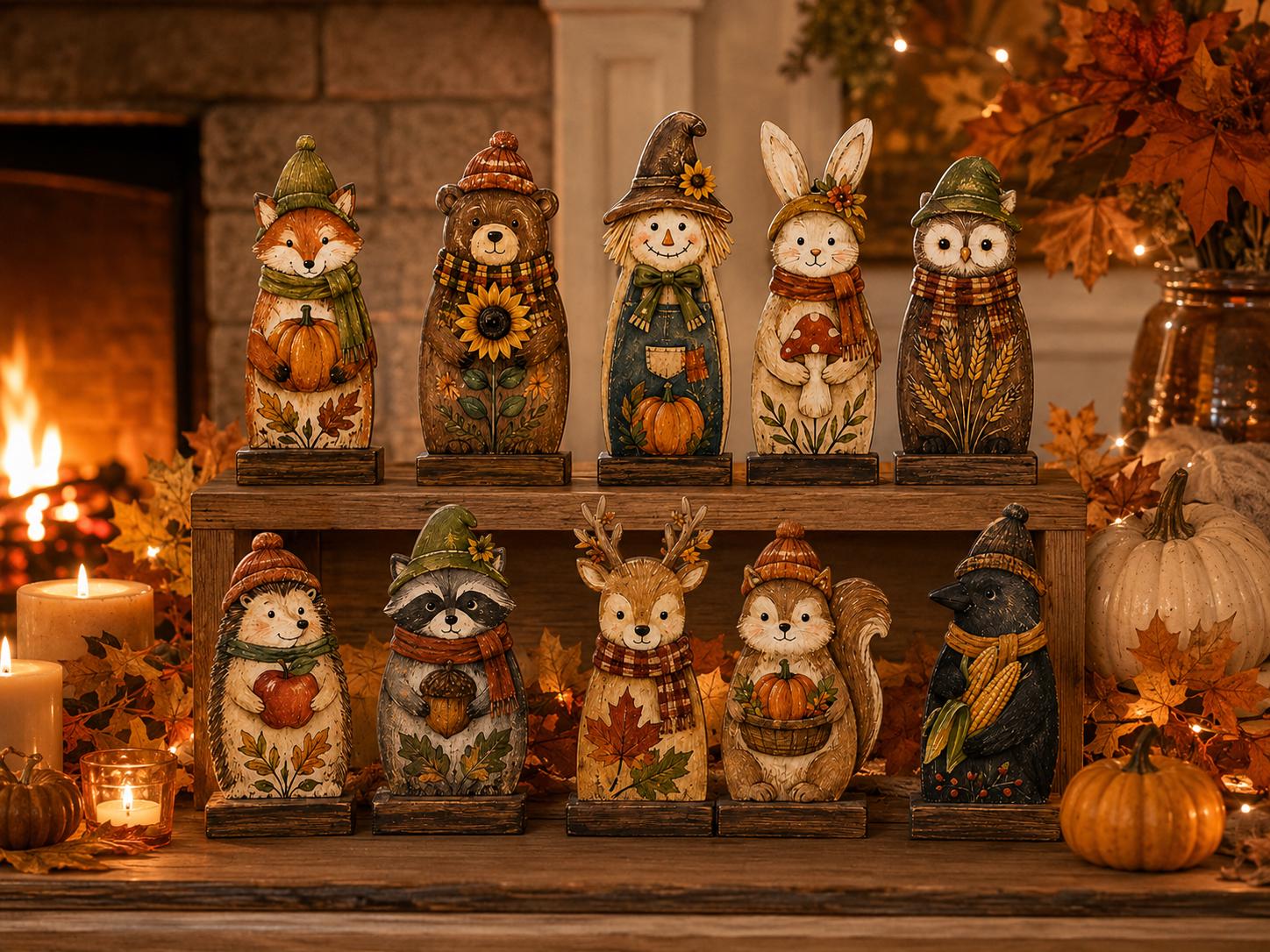 Wooden Fall Block with Autumn Farmhouse Shelf Decor, Woodland Harvest Decorations, and Thanksgiving Gift for Nature Lovers - photo 3
