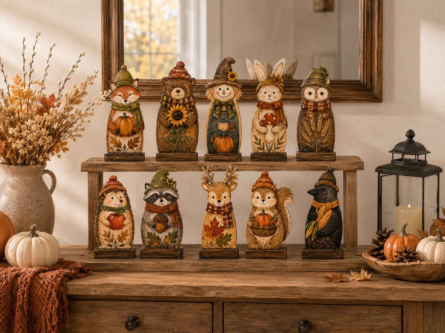 Wooden Fall Block with Autumn Farmhouse Shelf Decor, Woodland Harvest Decorations, and Thanksgiving Gift for Nature Lovers - photo 4