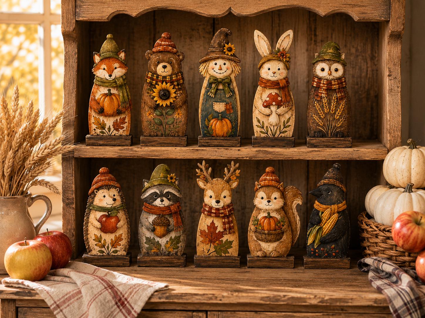 Wooden Fall Block with Autumn Farmhouse Shelf Decor, Woodland Harvest Decorations, and Thanksgiving Gift for Nature Lovers - photo 5