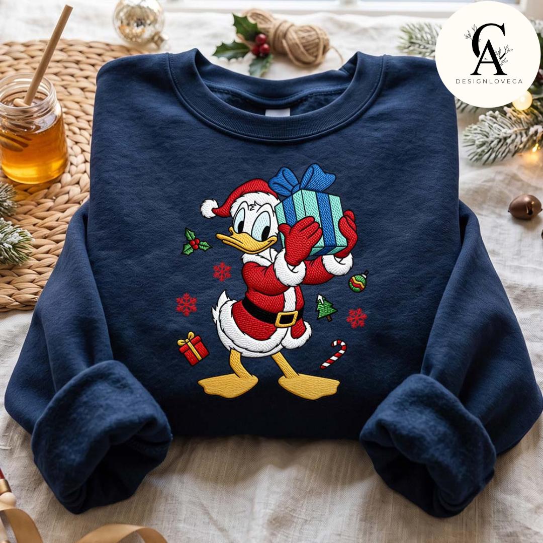 Embroidered Disney Christmas Gingham Mock Neck Sweatshirt with All Characters Mickey and Friends Santa – Holiday Xmas Crewneck Sweater - photo 6