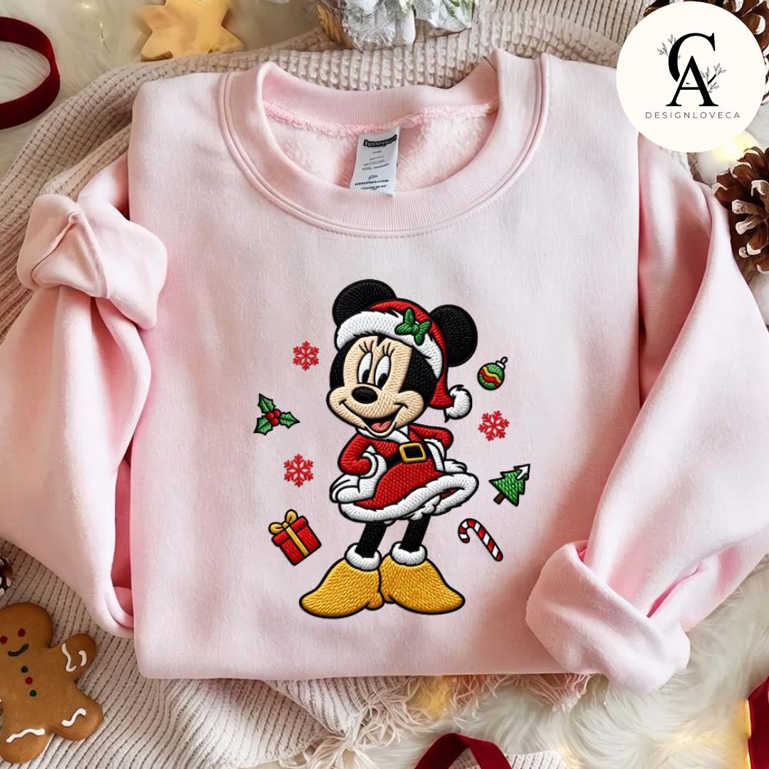 Embroidered Disney Christmas Gingham Mock Neck Sweatshirt with All Characters Mickey and Friends Santa – Holiday Xmas Crewneck Sweater - photo 7