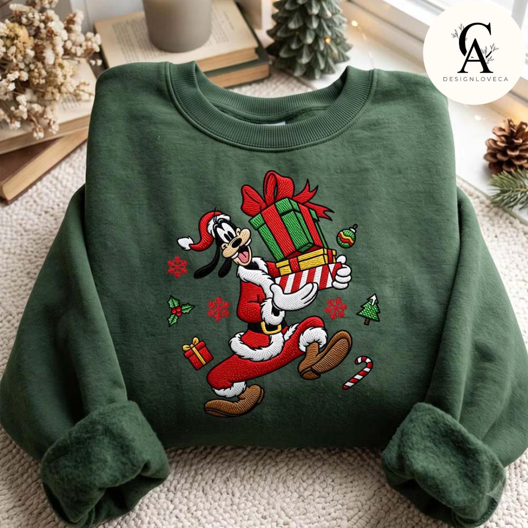 Embroidered Disney Christmas Gingham Mock Neck Sweatshirt with All Characters Mickey and Friends Santa – Holiday Xmas Crewneck Sweater - photo 8