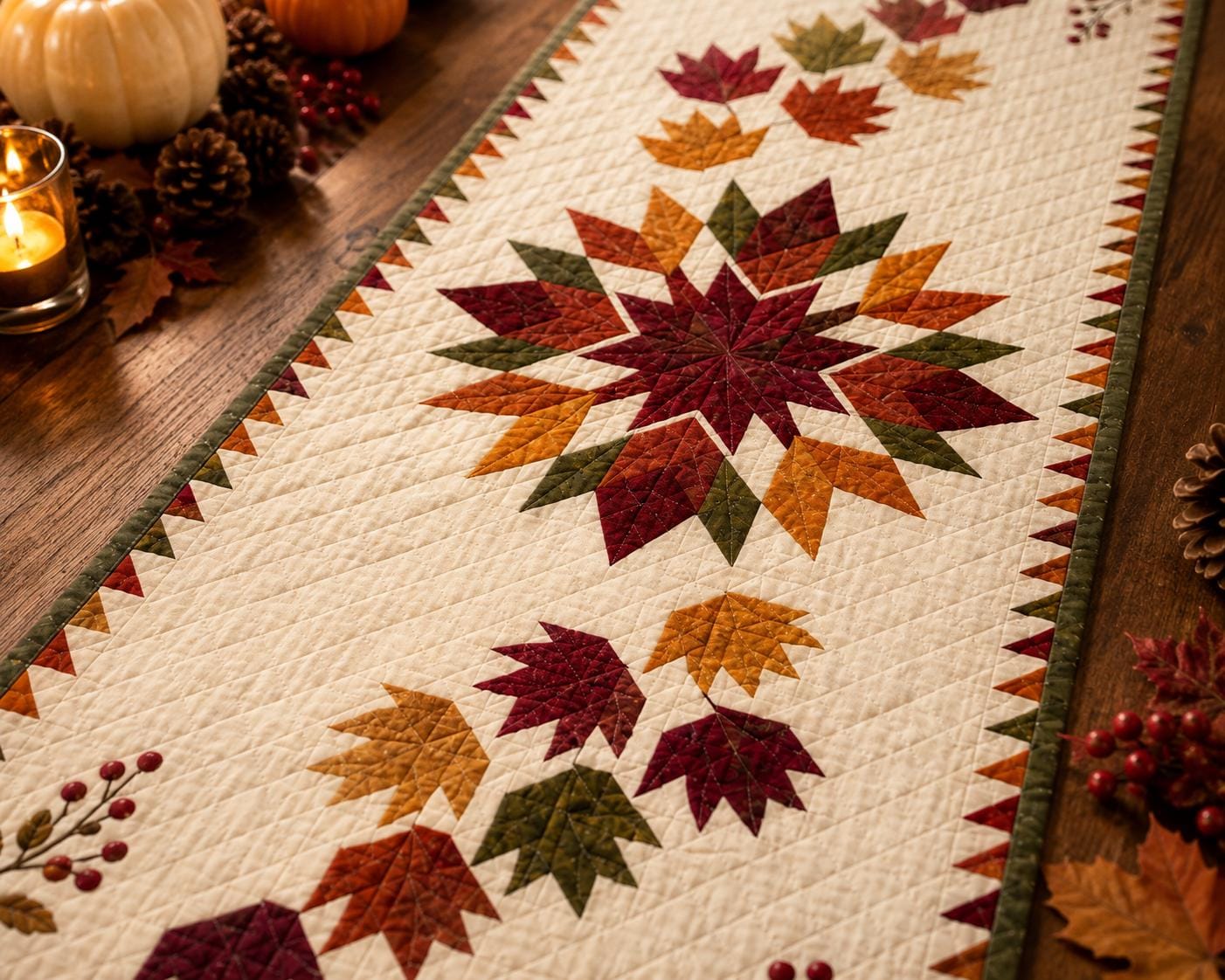 Fall Leaves Table Runner with Quilt Style Maple Runner, Harvest Dining Table Decor, and Thanksgiving Farmhouse Centerpiece - photo 7
