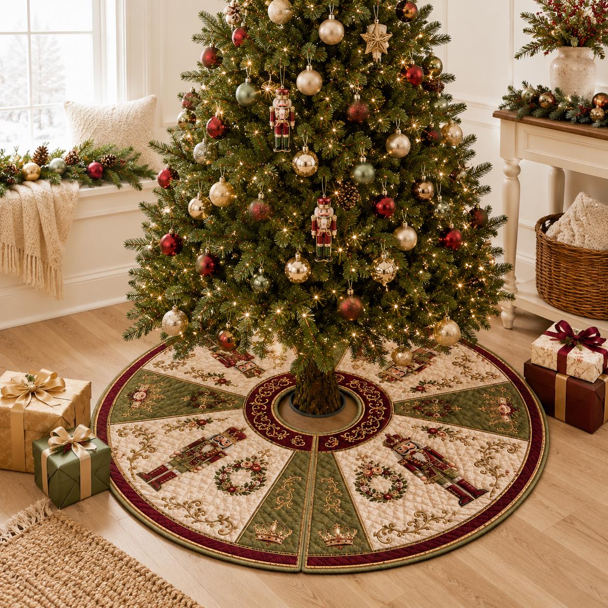 Nutcracker Quilted Christmas Tree Skirt with Holiday Tree Mat, Classic Nutcracker Decor, Quilted Tree Base, and Christmas Gift for Family - photo 2