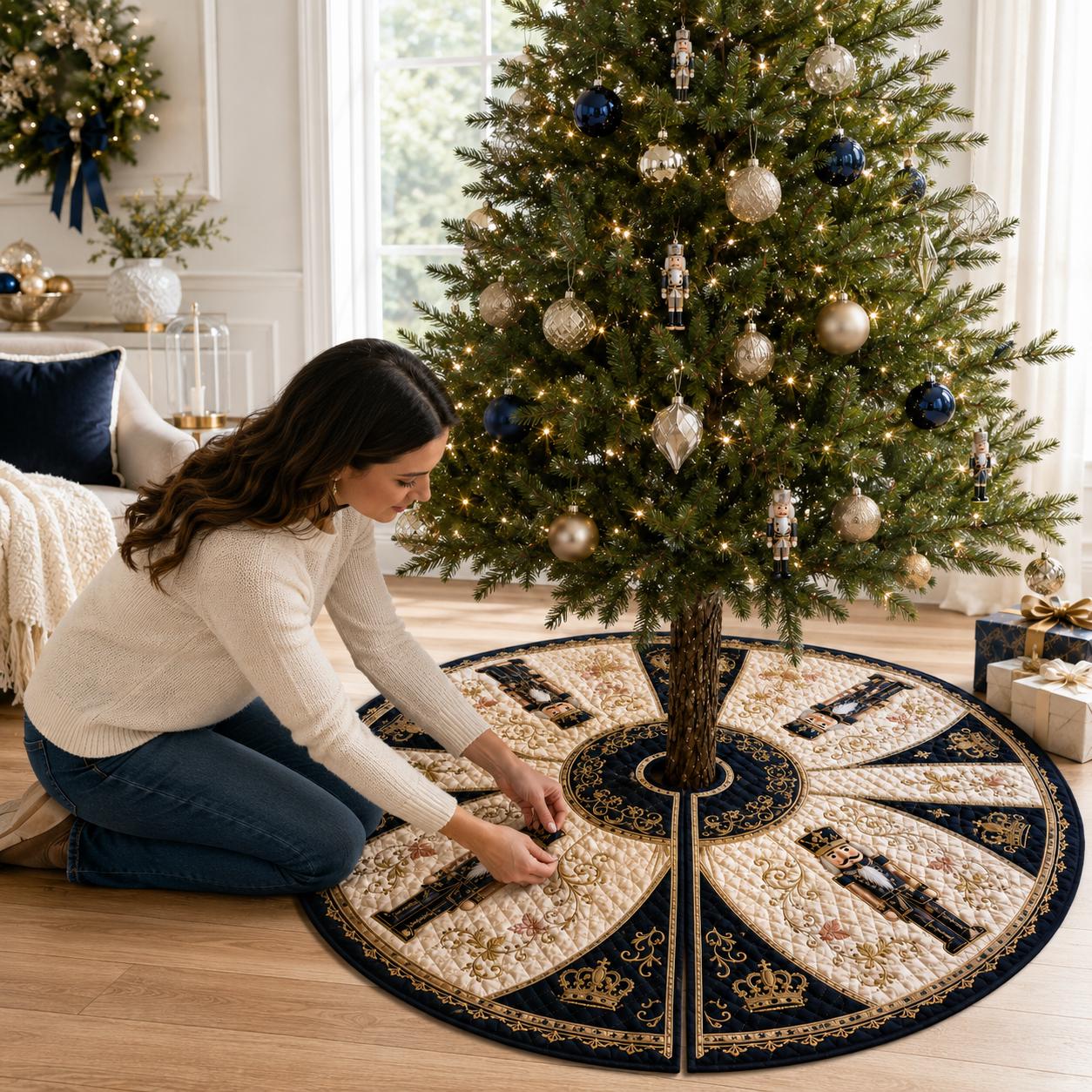 Nutcracker Quilted Christmas Tree Skirt with Holiday Tree Mat, Classic Nutcracker Decor, Quilted Tree Base, and Christmas Gift for Family - photo 4