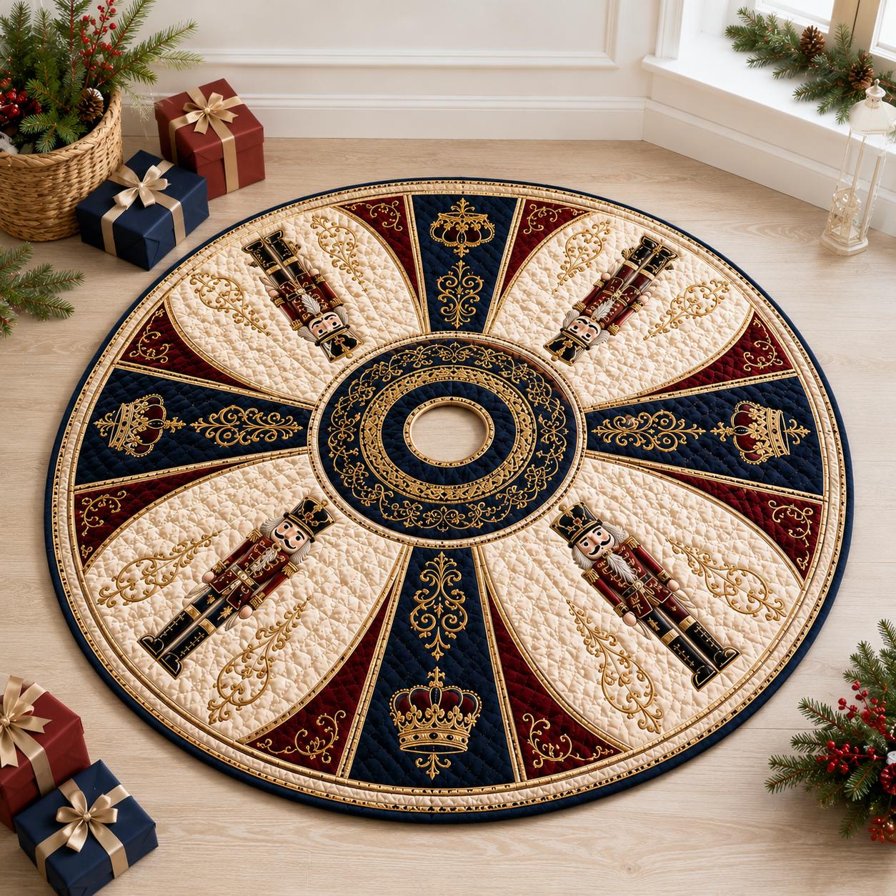 Nutcracker Quilted Christmas Tree Skirt with Holiday Tree Mat, Classic Nutcracker Decor, Quilted Tree Base, and Christmas Gift for Family - photo 6