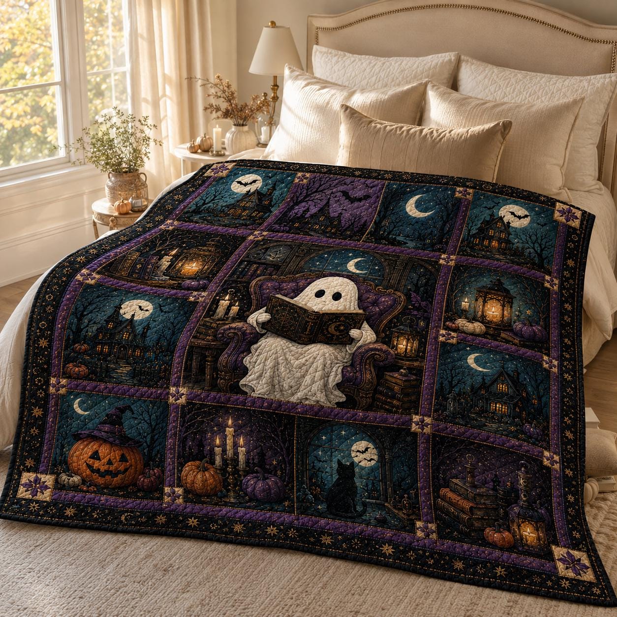 Feminist Witch and Black Cat Halloween Throw Blanket – Cottagecore Gothic Decor and Spooky Season Gift for Her - photo 2