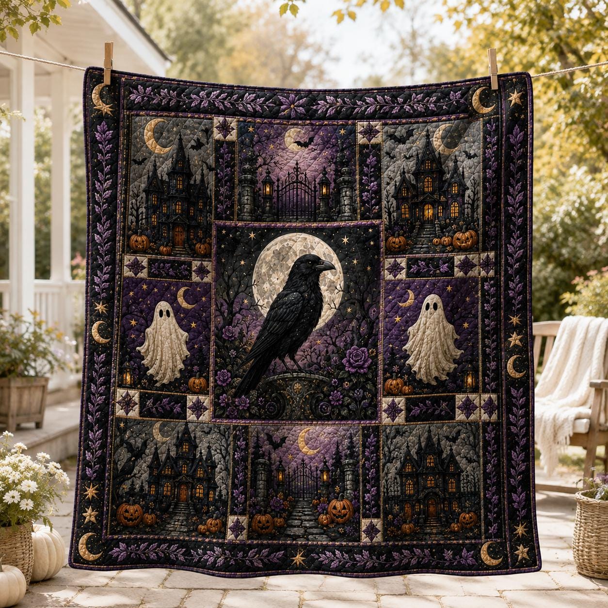 Feminist Witch and Black Cat Halloween Throw Blanket – Cottagecore Gothic Decor and Spooky Season Gift for Her - photo 3