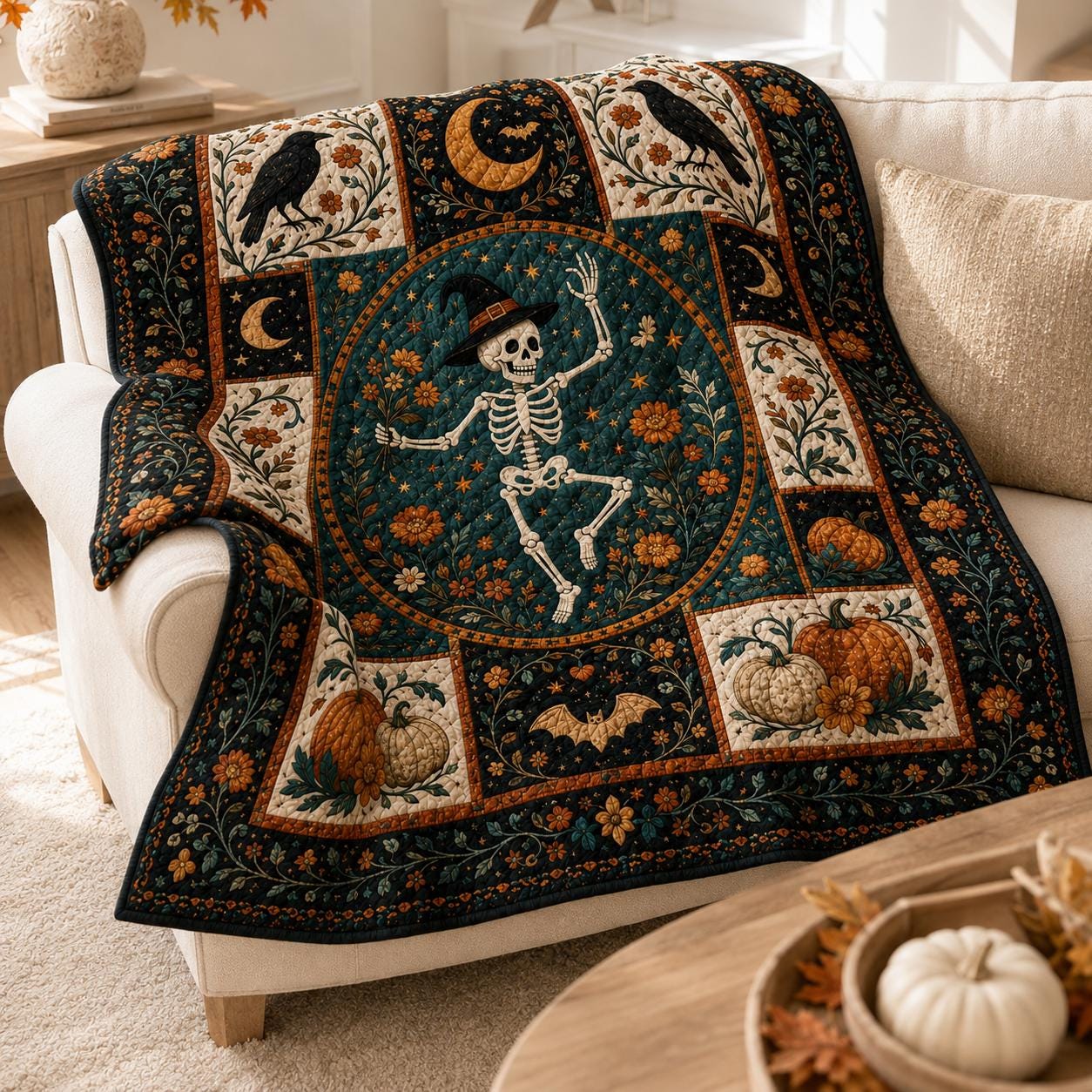 Feminist Witch and Black Cat Halloween Throw Blanket – Cottagecore Gothic Decor and Spooky Season Gift for Her - photo 7