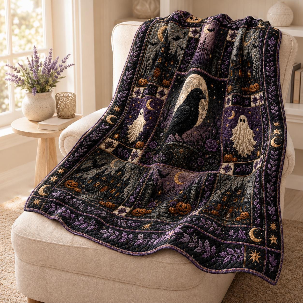 Feminist Witch and Black Cat Halloween Throw Blanket – Cottagecore Gothic Decor and Spooky Season Gift for Her - photo 8