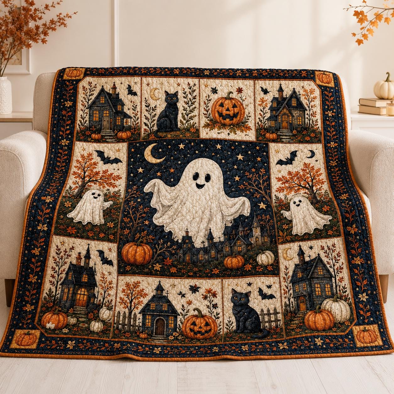 Feminist Witch and Black Cat Halloween Throw Blanket – Cottagecore Gothic Decor and Spooky Season Gift for Her - photo 10