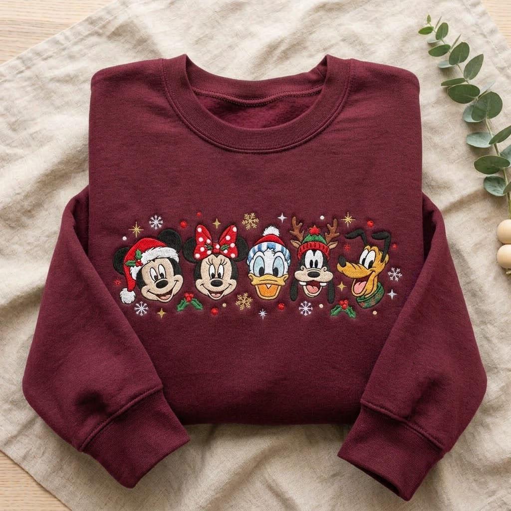 Embroidered Mickey and Friends Christmas Sweatshirt with Minnie Donald Goofy Pluto – Disney Holiday Vacation Crewneck Shirt - photo 3