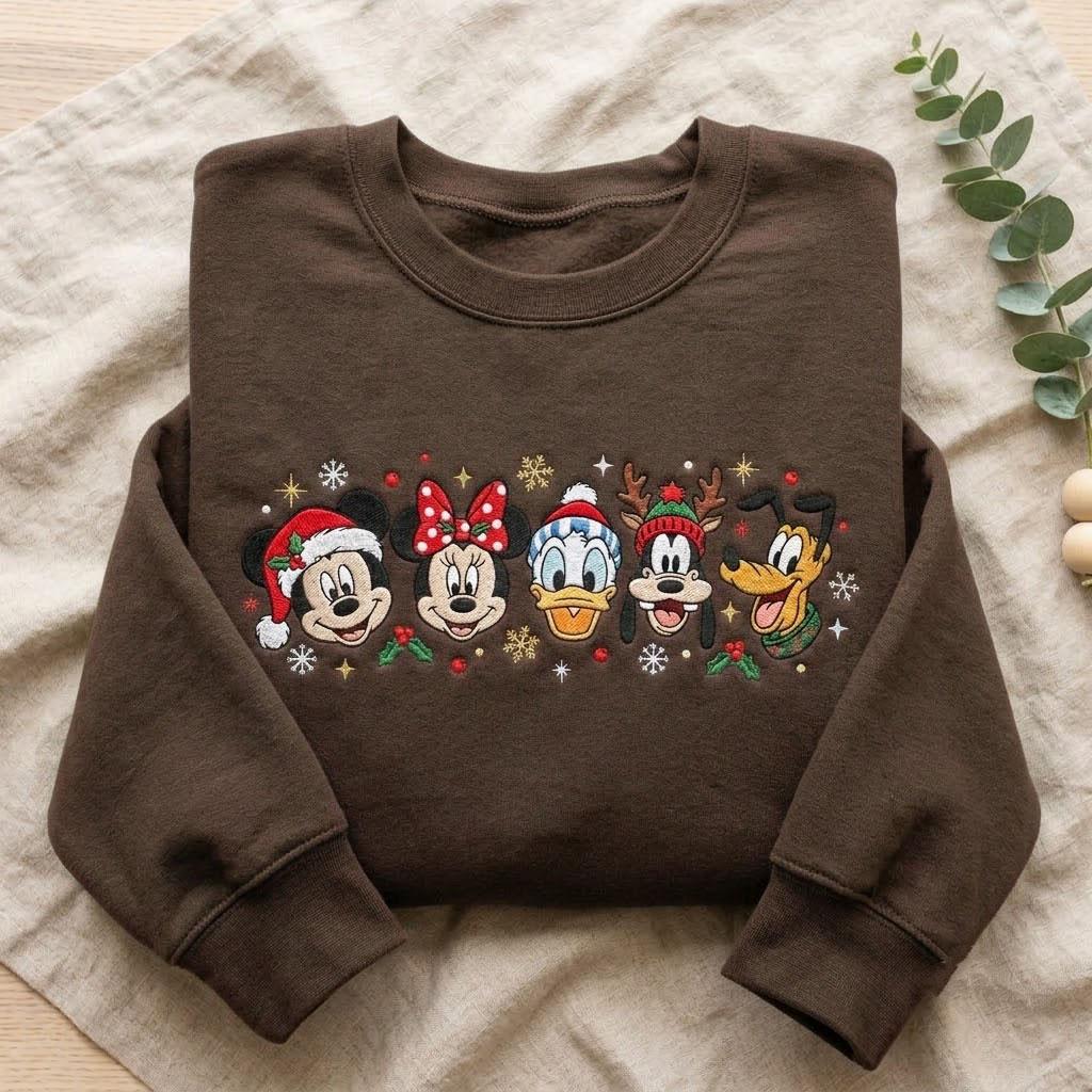Embroidered Mickey and Friends Christmas Sweatshirt with Minnie Donald Goofy Pluto – Disney Holiday Vacation Crewneck Shirt - photo 5