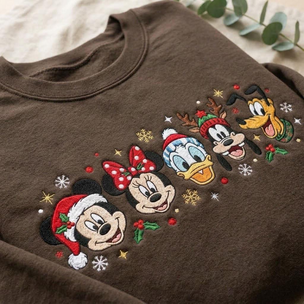 Embroidered Mickey and Friends Christmas Sweatshirt with Minnie Donald Goofy Pluto – Disney Holiday Vacation Crewneck Shirt - photo 6