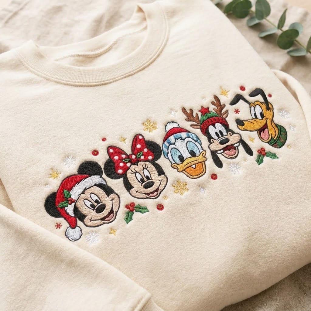 Embroidered Mickey and Friends Christmas Sweatshirt with Minnie Donald Goofy Pluto – Disney Holiday Vacation Crewneck Shirt - photo 7