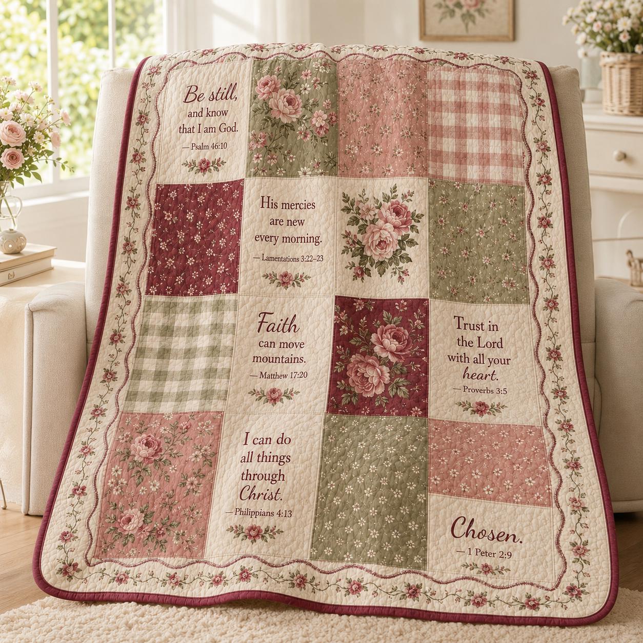 Christian Bible Verse Blanket with Floral Scripture Throw, Faith Gift for Women, and Cottagecore Religious Home Decor