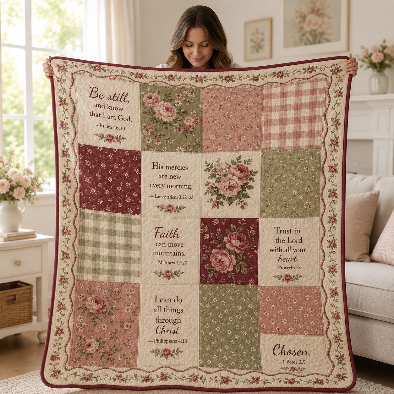 Christian Bible Verse Blanket with Floral Scripture Throw, Faith Gift for Women, and Cottagecore Religious Home Decor - photo 8
